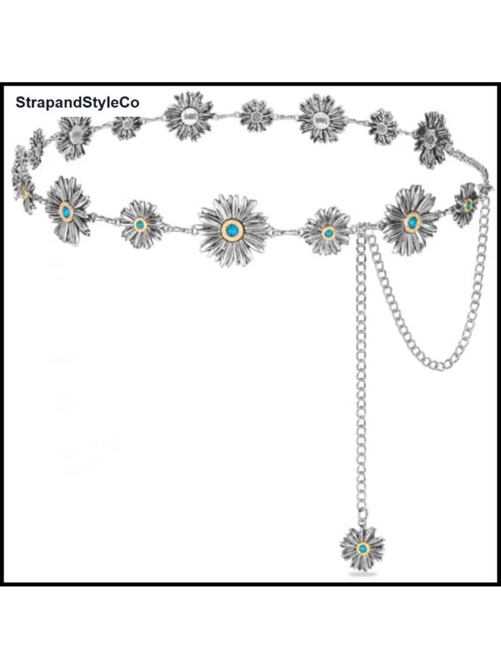 Metal Chain Belt Daisy Concho Western Cowgirl Boho Waist Belt